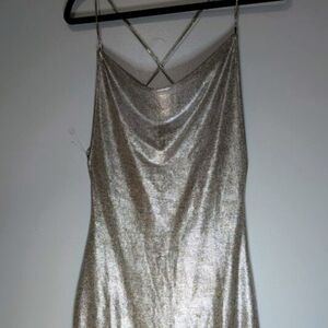 Shimmering Gold Rhinestone Chain Criscross Strap Disco Top Size M